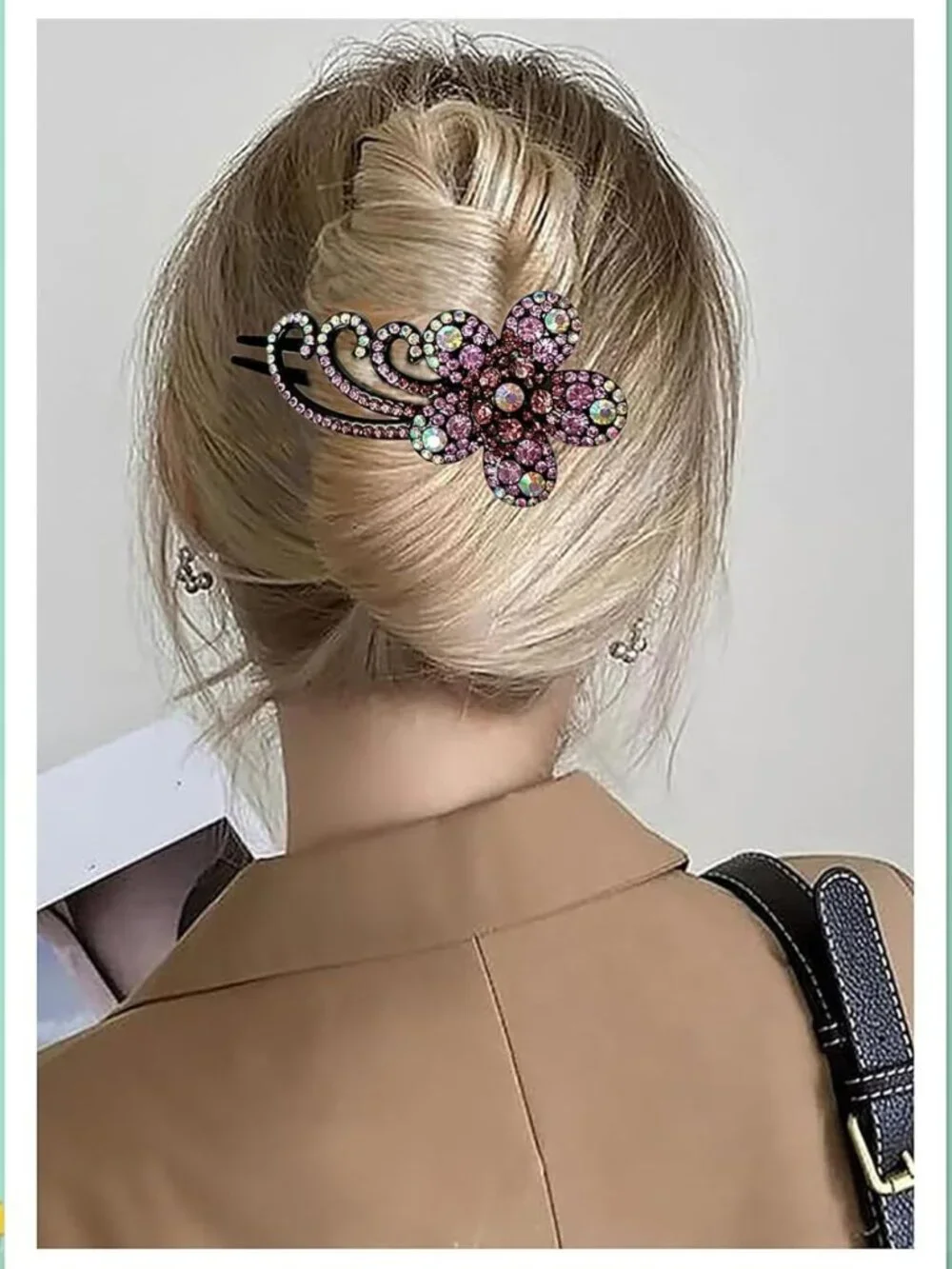 6 Pcs Floral Rhinestone Hair Clips - Elegant Double Flower Crystal Accessories